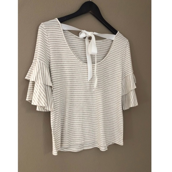 Striped Ruffle Sleeves Top - Picture 2 of 3